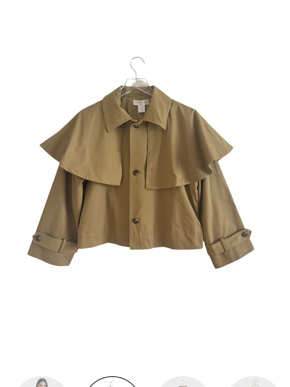 Caroline Constas Cropped Cape-Detail Jacket in Khaki NWT - Picture 2 of 8